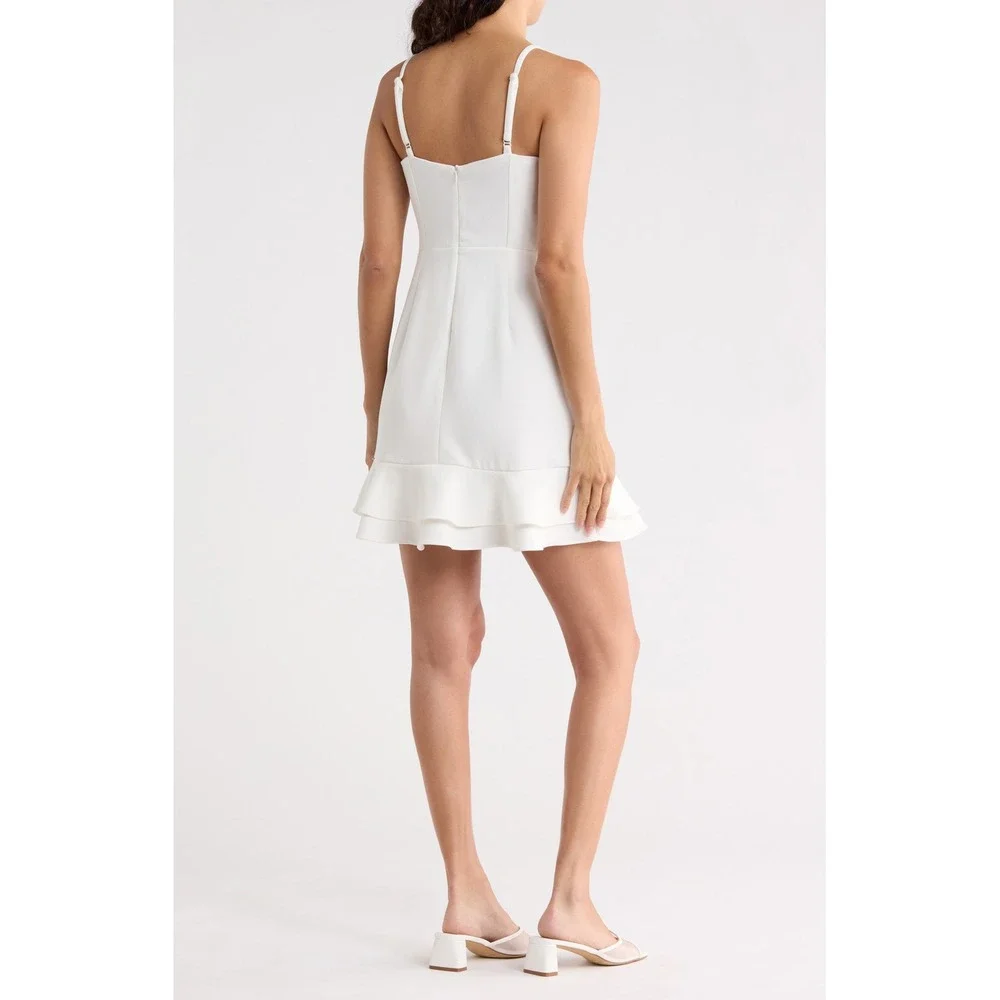 French Connection Whisper Ruffle Mini Dress White Square Neck Size 10